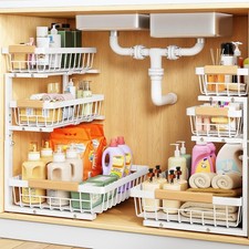 Under Sink Organizer 2-Pack 3-Tier Height Adjustable Thickened Metal Pull out