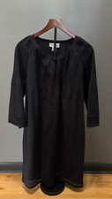 Calvin Klein Smocked Black Dress Open-Edge Detail on Hem & Sleeves Womens Size 6