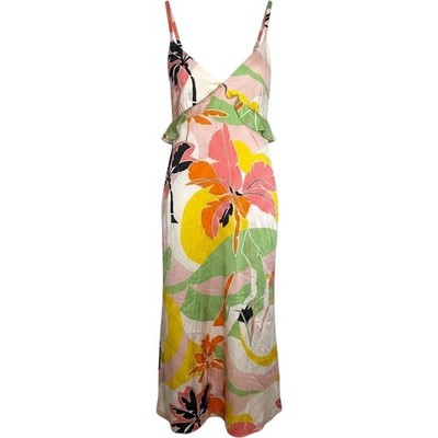 Floral Midi Slip Dress size 10 Wedding Guest Ruffle Dopamine Dressing cocktail