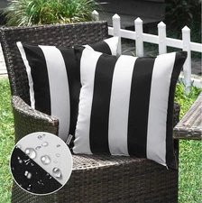 Pack of 2 Decorative Outdoor Waterproof Striped Throw Pillow Covers Polyester Ga