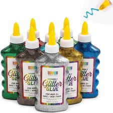 8 Pack Metallic Art Glue with Glitter Paint Gel Bottles, 8 Colors, 6.76 oz