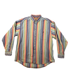 VTG Duck Head Men's 2XL Blue Orange Green Stripe Button Down Shirt Made in USA