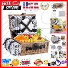 Picnic Basket for 4 Persons with Waterproof Picnic Blanket and Insulated Cool...