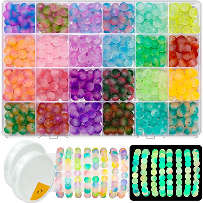 Glow in the Dark Glass Beads for Jewelry Making, 600Pcs 8MM 24 Grids Crystal Gem
