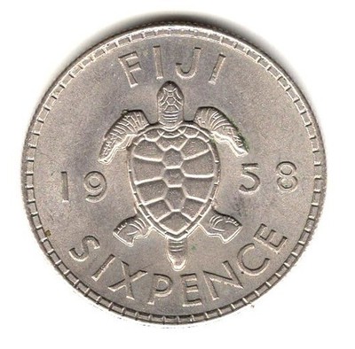 1958 FIJI TURTLE  6 PENCE UNC.