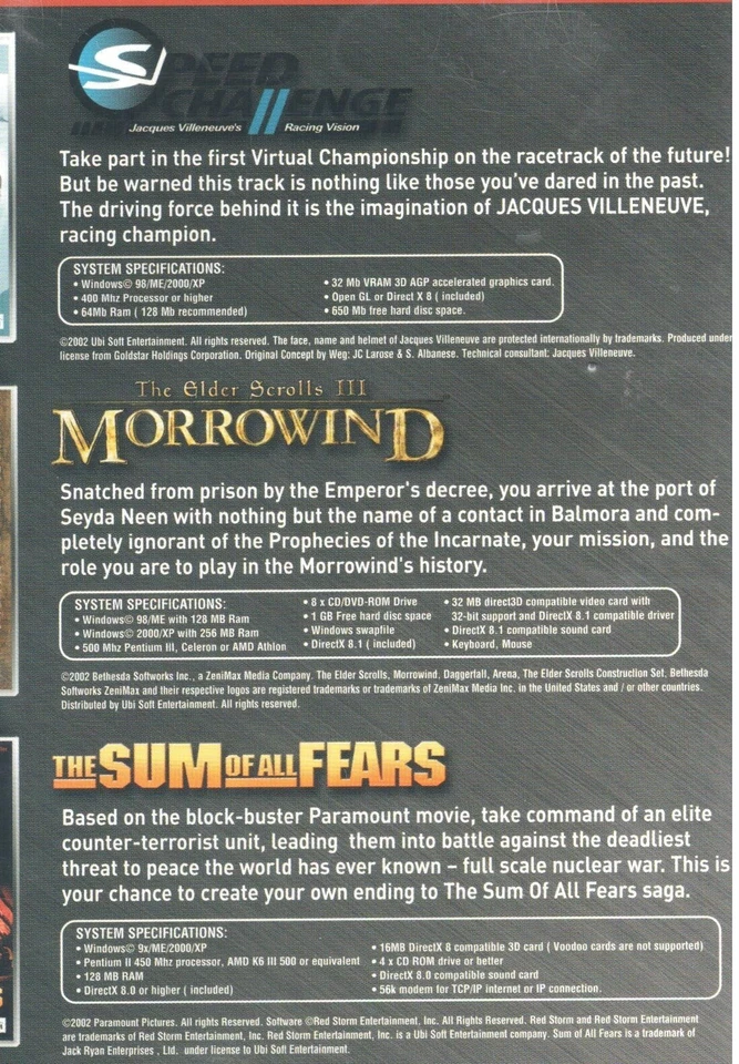 UbiSoft Dell Games Pack Promo PC CD Morrowind Speed Challenge Sum of all Fears - Image 4 of 4