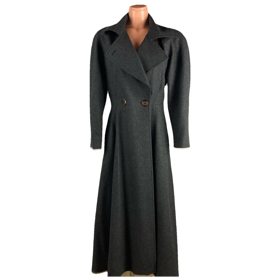 Vtg Louis Feraud Double Breasted Wool Overcoat Trench Coat Gray Sz 8 - Image 2 of 4