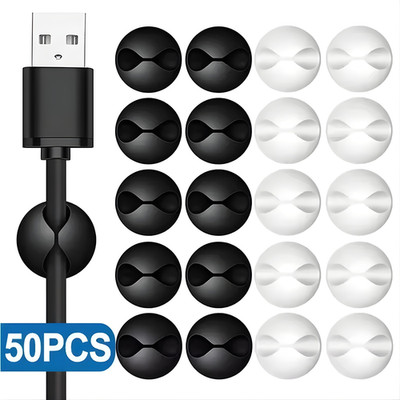 5/10/20/30/40/50 Cable Clips Tidy Cord Lead Organiser USB Charger Holder Drop
