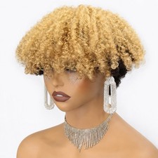 Short Afro Curly Mix Color Pixie Cut human hair Wig for African American Women