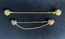 Vintage Sweater Clip Lot – Gold Tone Filigree Heart & Green Stone Cluster Clips