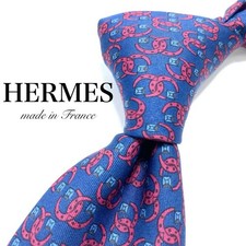 USED Tie HERMES Tie Fine Pattern Blue Made in France Japan