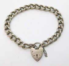 Sterling Silver Curb Link Charm Bracelet Heart Lock Clasp Vintage 1973 Bham