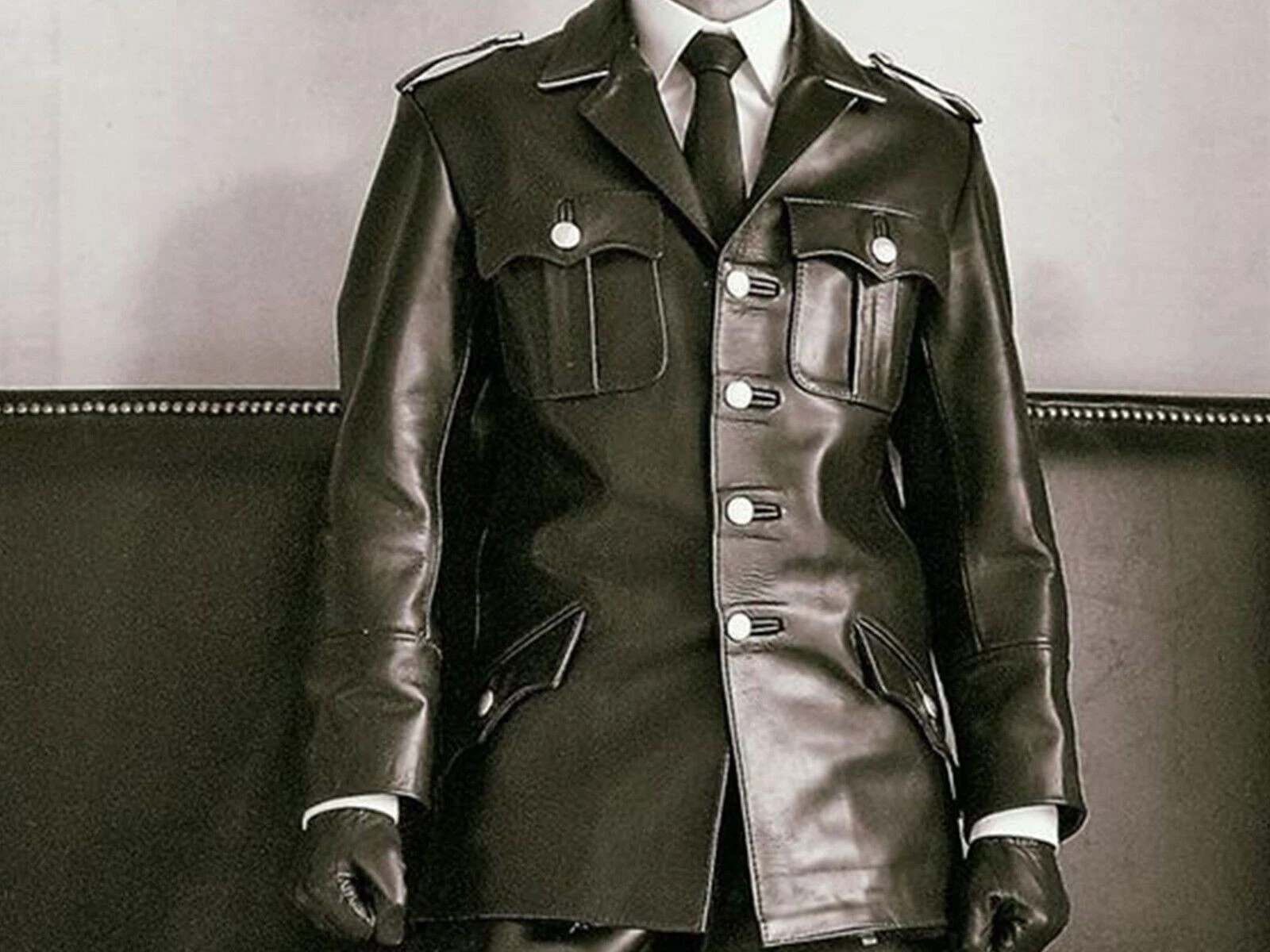 Men's Real Leather Jacket Leather Tunics Leather Shirt BLUF Police Jacket