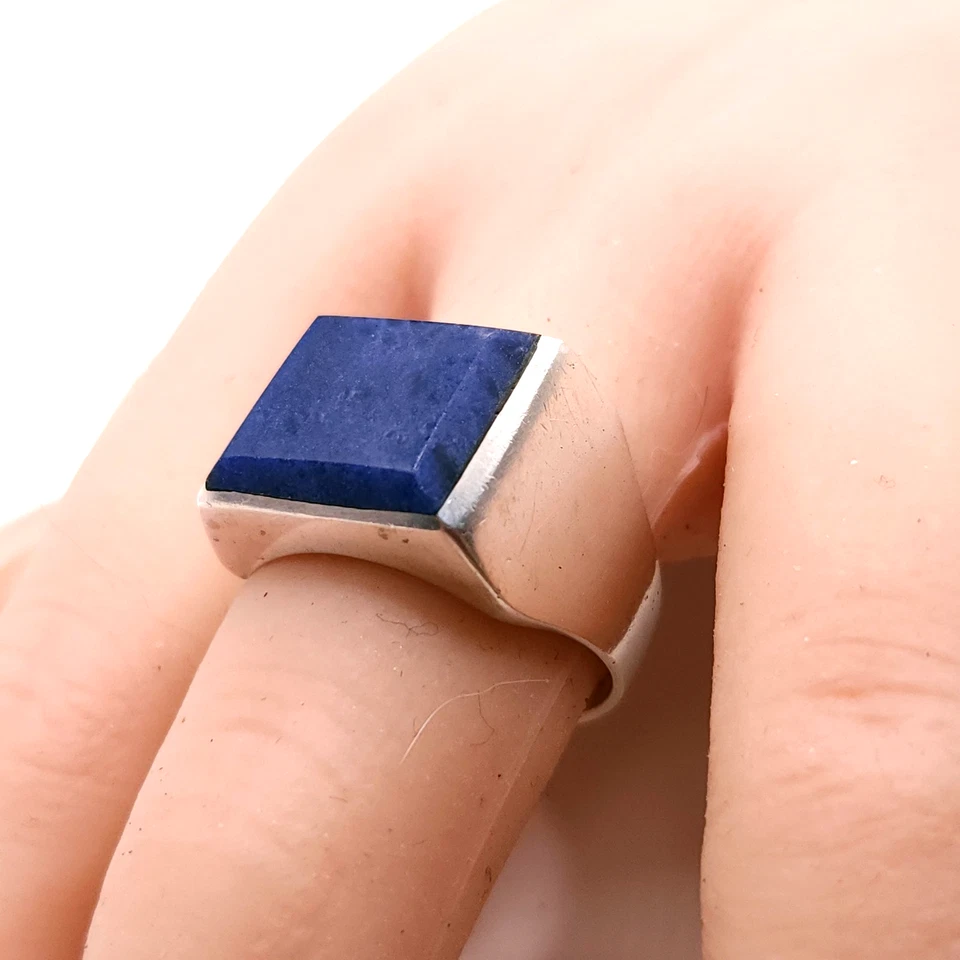 Vintage Mexico Sterling Silver Blue Lapis Men Ring size 9 - Image 2 of 4