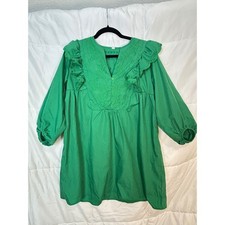 SHEIN Green Embroidered Ruffle V Neck Long Sleeve Mini Dress Women's Size S