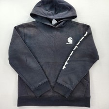 Carhartt Boys Hoodie L Black Logo Sleeve Pullover Used Distressed Excellent