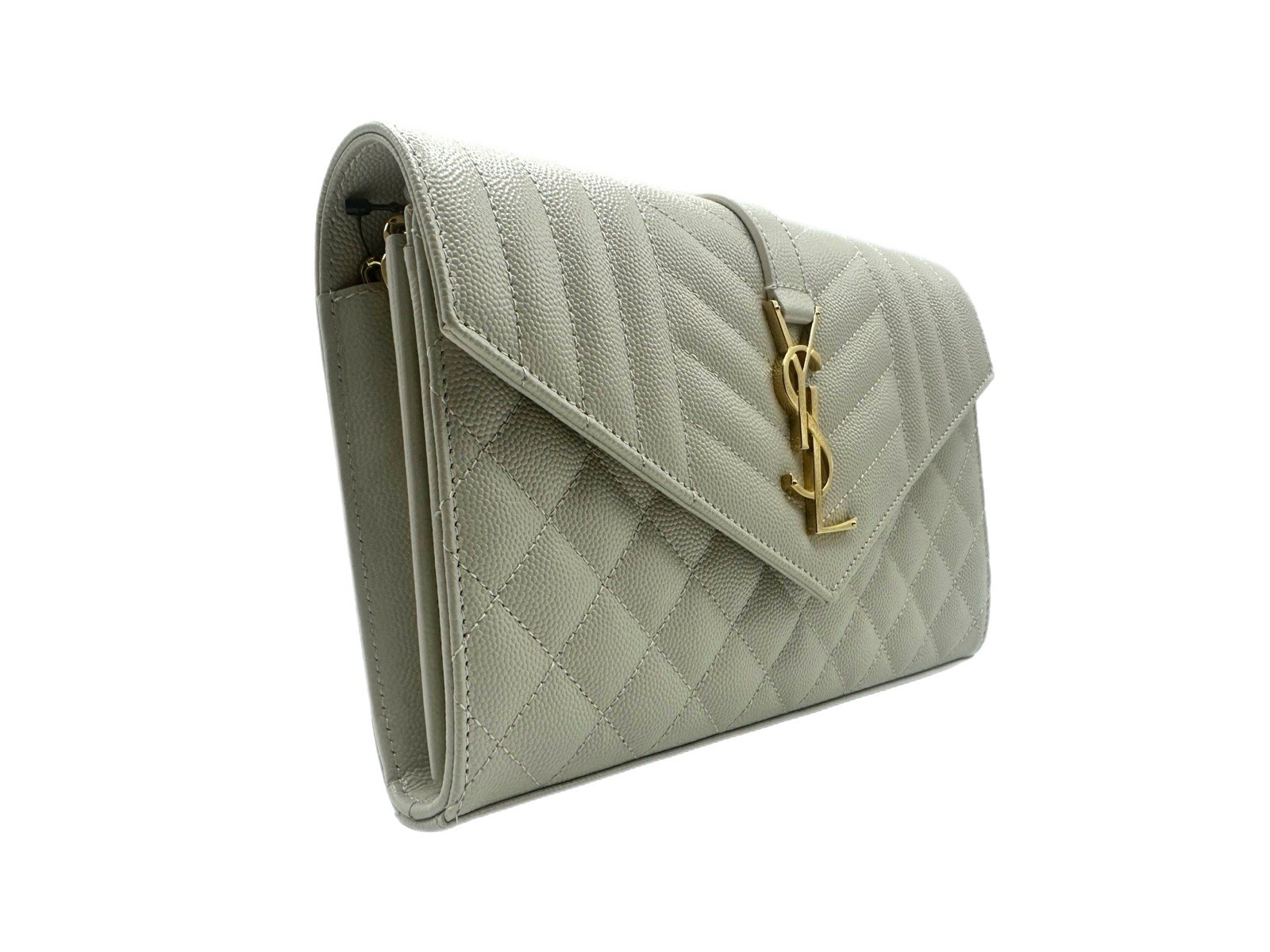 YSL SAINT LAURENT Busta Triquilt YSL Portafoglio su Catena in Pelle Granata Bianco