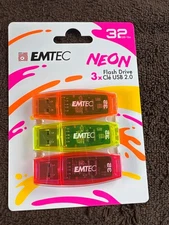EMTEC NEON C410 USB 2.0 32GB Flash Drive 3-Pack