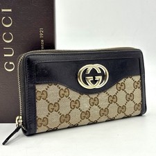 Auth GUCCI Interlocking G GG Canvas Leather Round Zip Long Wallet 2Y4818