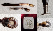 Antico Set ufficio timbro e tagliacarte anni 40 - zoccolo di cavallo in corno -