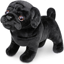 Black Pug Plush Toy - Realistic 12" Standing Black Pug Dog Stuffed Animal, Cute