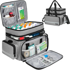 Large Pill Bottle Organizer, Double Layers Medicine Storage Bag with Lockable Zi