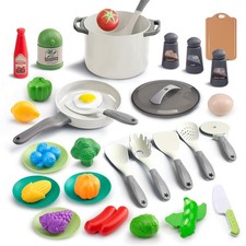 35Pcs Kids Kitchen Toy Accessories, Toddler Pretend Cooking Playset with Play