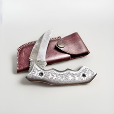 Artistic Hand Scrolled one of a kind Damascus Pocket Knife