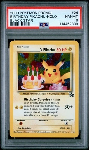 Pokemon Birthday Pikachu Holo Black Star Promo 24 PSA 8 NM-MT