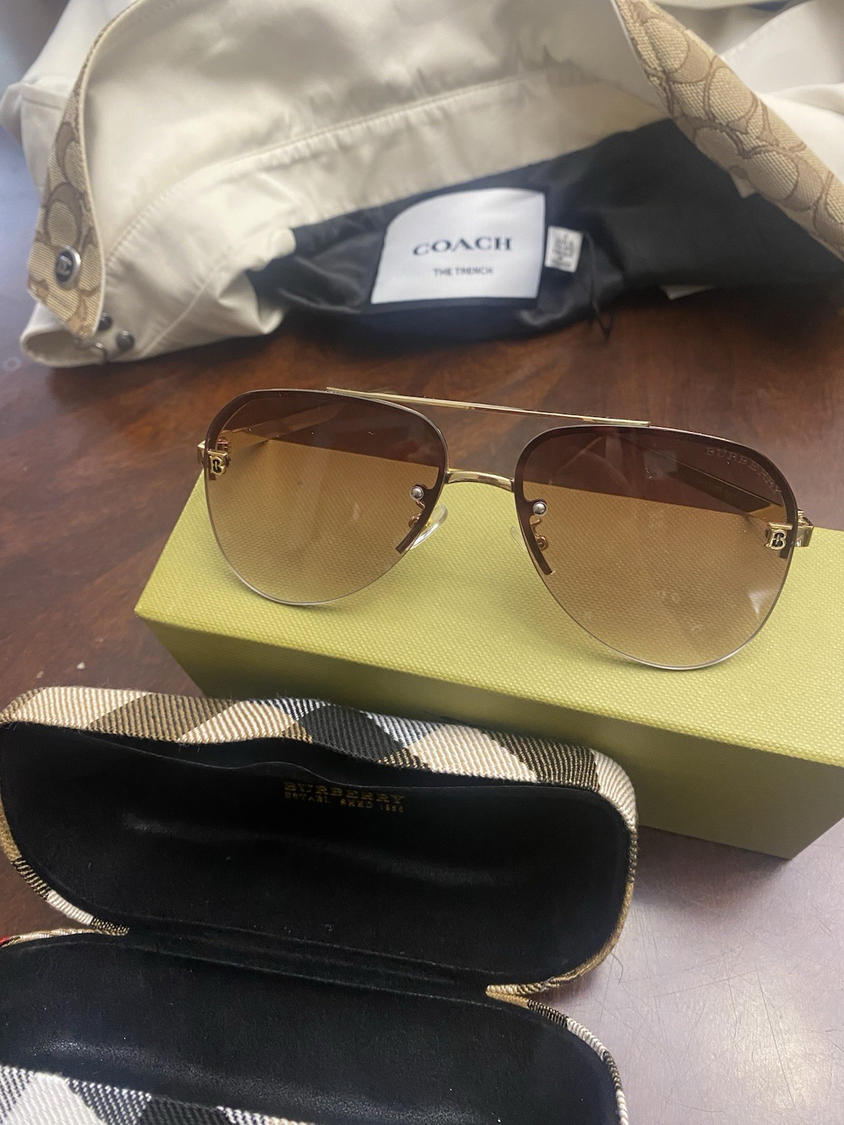Burberry Sunglasses Hard Case. Aviator Style. Brown Hard Case with Cloth & Box thumbnail 5