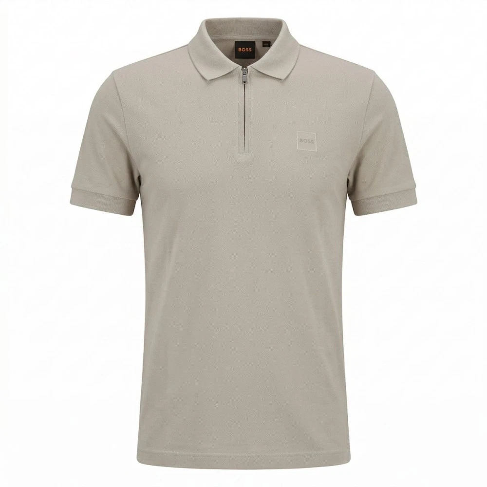 BOSS Mens Polo Shirt Passerzip Slim Fit Grey 50537507 070 Open Grey