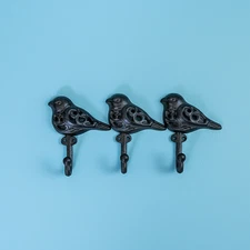 NEW Lot of 3 CAST IRON BIRD HOOKS Wall Mount Decor Coat Towel Rustic Hanger