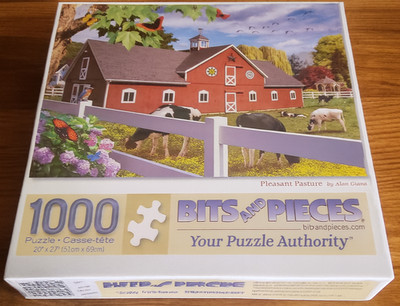 BITS and PIECES Jigsaw Puzzle 1000 Piece PLEASANT PASTURE Farm Cows Barn NEW