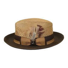 Men's Bruno Capelo Belvedere 2-Tone Straw Style Fedora Hat BD959 Tan Brown