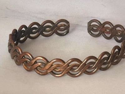 Vintage Copper Braided Cuff Bangle Bracelet Boho Woven Cuff Style Artisan