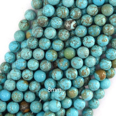 Blue Turquoise Round Beads 15.5'' Strand 2mm 4mm 6mm 8mm 10mm 12mm Brown Matrix
