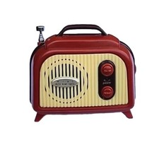 Dollhouse Size Miniature Red/Beige FM Scan Battery Retro Radio W/ Power Antenna