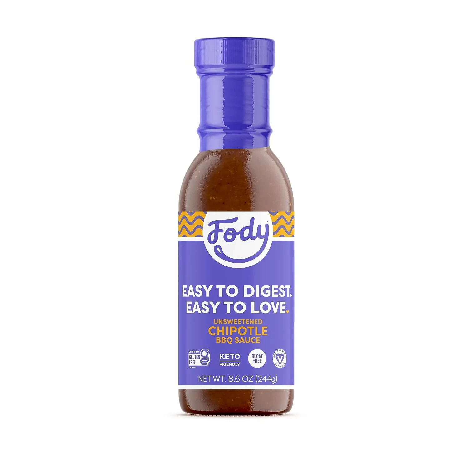 Fody Foods Unsweetened Chipotle BBQ Sauce, Low FODMAP Certified, 8.6oz