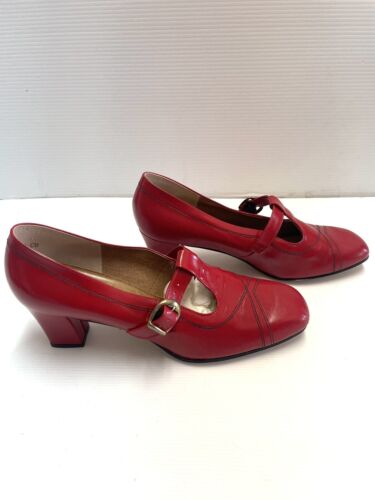 Thomas Dixon Bedggood Block Heel Top Strap Leather Shoes Vintage 9.5 Red New. - Picture 3 of 10