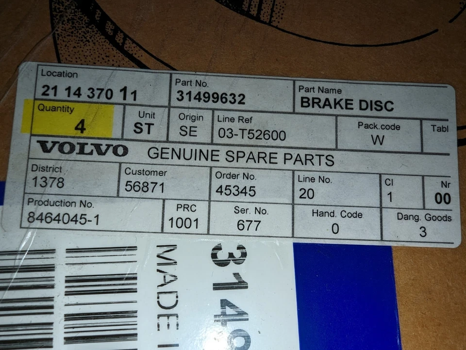 ПОДЛИННЫЙ VOLVO V50 S40 C30 C70 ЗАДНИЕ ТОРМОЗА ТОРМОЗНЫЕ ДИСКИ 31499632 31471269 inc НДС - Изображение 3 из 4