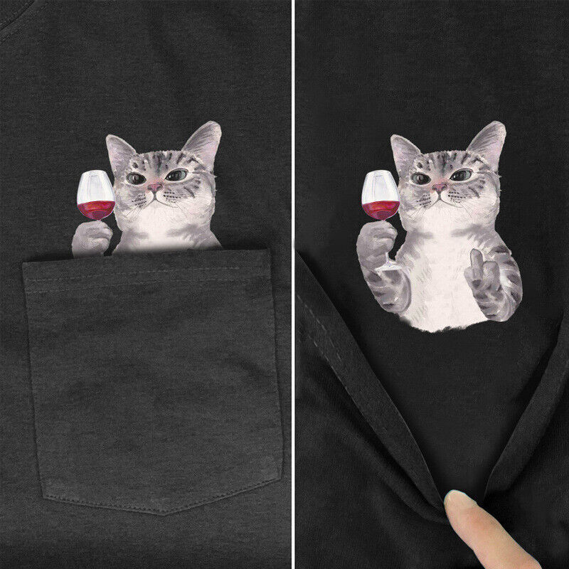 Cat Middle Finger Pocket Funny Animal TShirt eBay