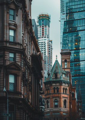 Photos Of New York Downtown Manhattan Street Buildings View Wall Art Print