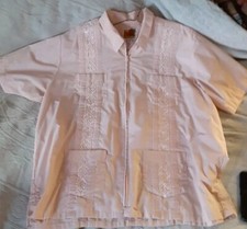 The Genuine Haband Guayabera Zip-Up Shirt Mens Size 2XL Embroidered Pink New