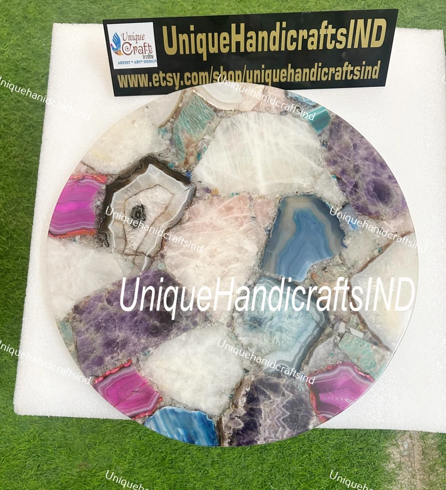 Buy Real Mix Agate Stone Coffee & End Table, Bed side Table, Corner Table Slabs - Image 2 of 4