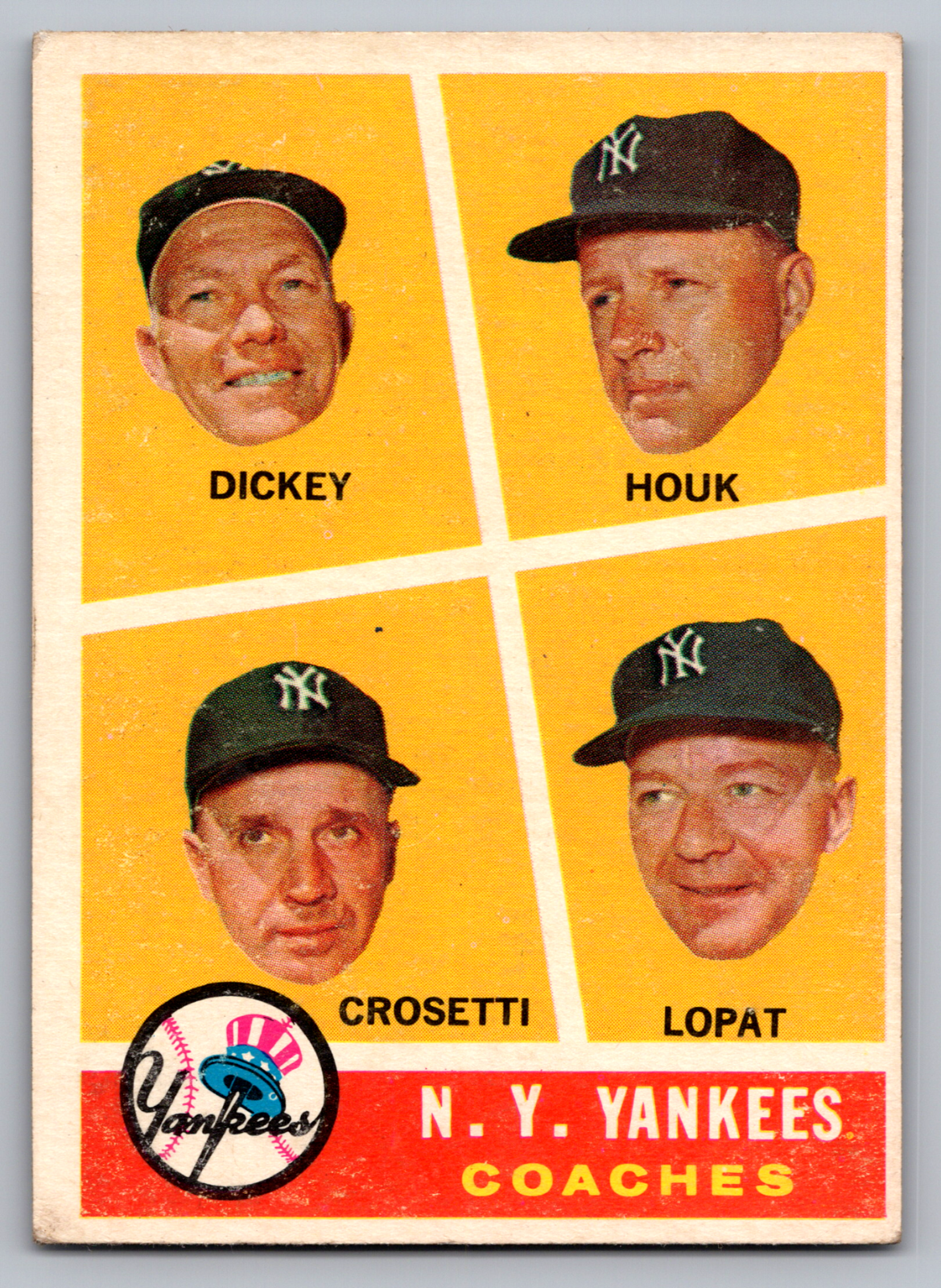 1960 TOPPS #465 FRANKIE CROSETTI/BILL DICKEY/RALPH HOUK/ED LOPAT YANKEES