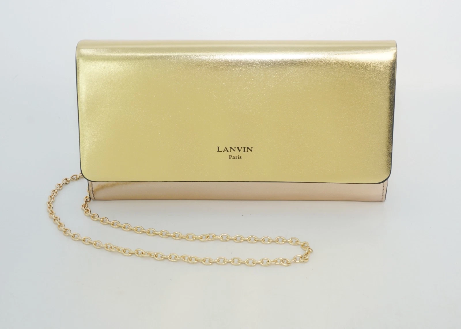 Lanvin — Lanvin Women's Sugar Metallic Leather Clutch Bag On Chain Bag, Gold, MSRP $1,995