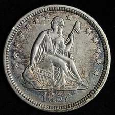 1857 Seated Liberty Quarter AU Toned E818 WCBM