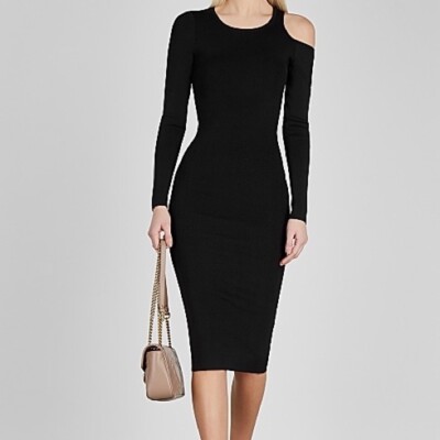 Nightfall Cold Shoulder Body Dress Black001, Size 2