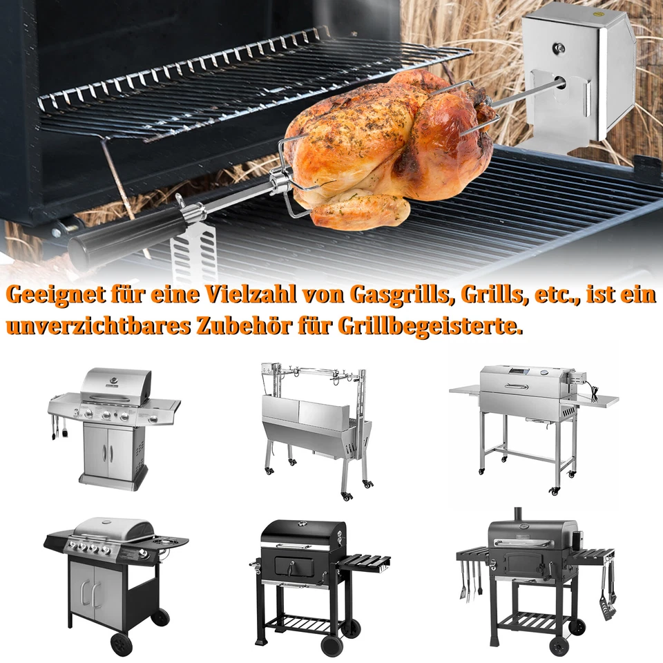 Universal BBQ Grillspieß Set 117 cm Rotisserie Drehspieß Edelstahl mit Motor Set - Bild 3 von 4