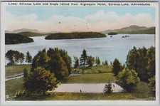 Lower Saranac Lake & Eagle Island Algonquin Hotel, Adirondacks, Linen Postcard 